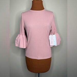 NWT Sweet Rain Ribbed Pink Bubble Sleeve Top Size Small
